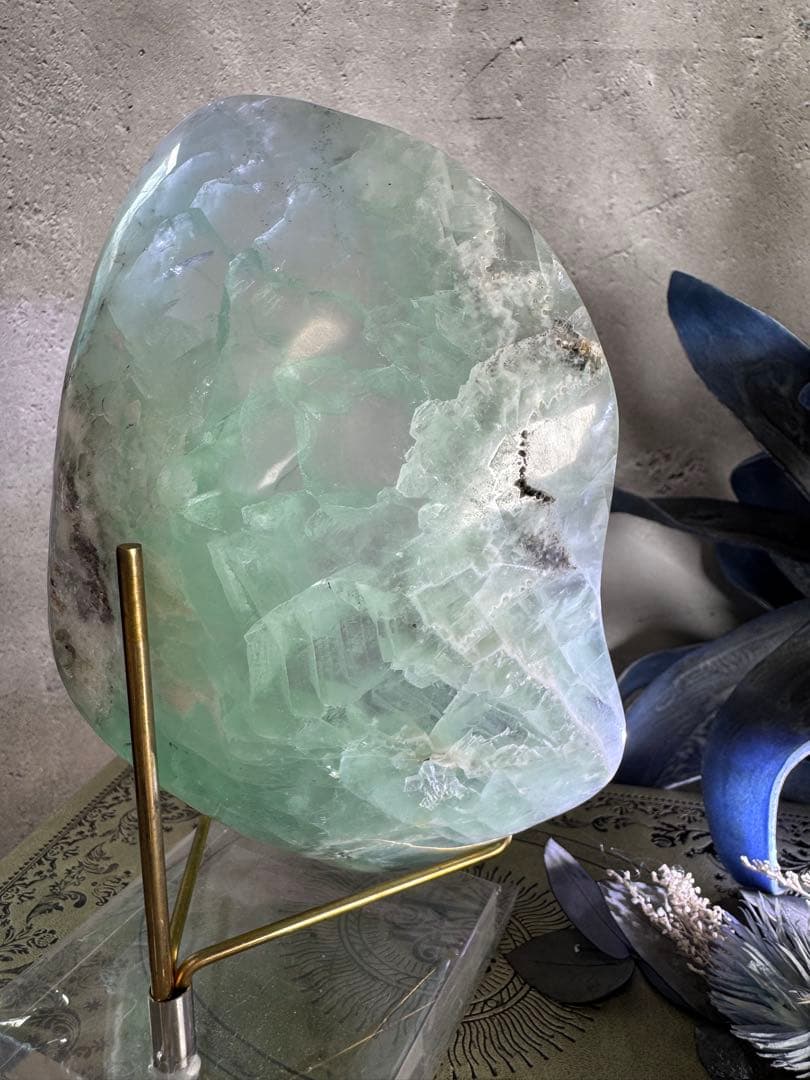 ナチュラル感ある　美しい　フローライト　ボウル2 グリーン　デンドリック入り