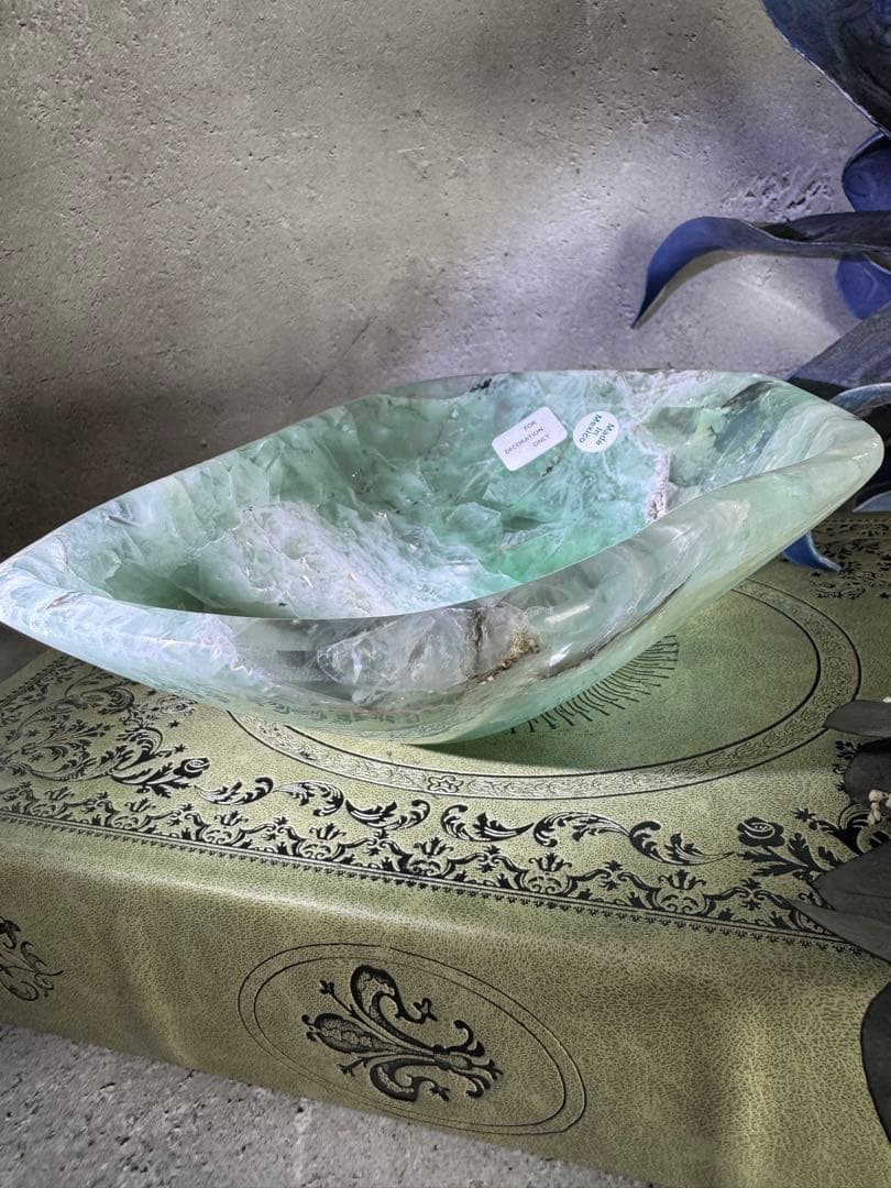 ナチュラル感ある　美しい　フローライト　ボウル2 グリーン　デンドリック入り