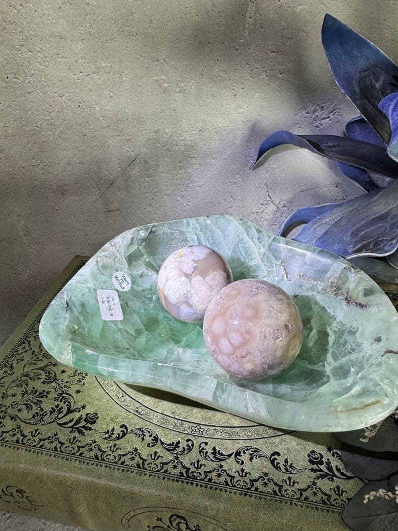 ナチュラル感ある　美しい　フローライト　ボウル2 グリーン　デンドリック入り