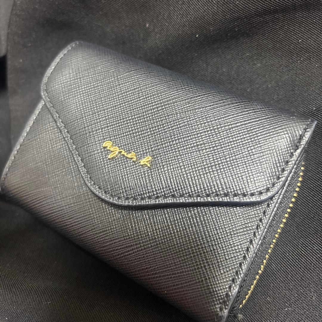 agnes b. 　サフィアーノレザー　フラップ折り財布　ブラック