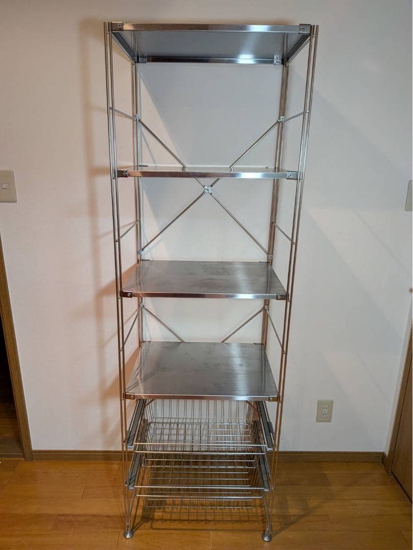 ■送料込■無印 ステンレスユニットシェルフ ステンレス棚 ワイヤーバスケット収納