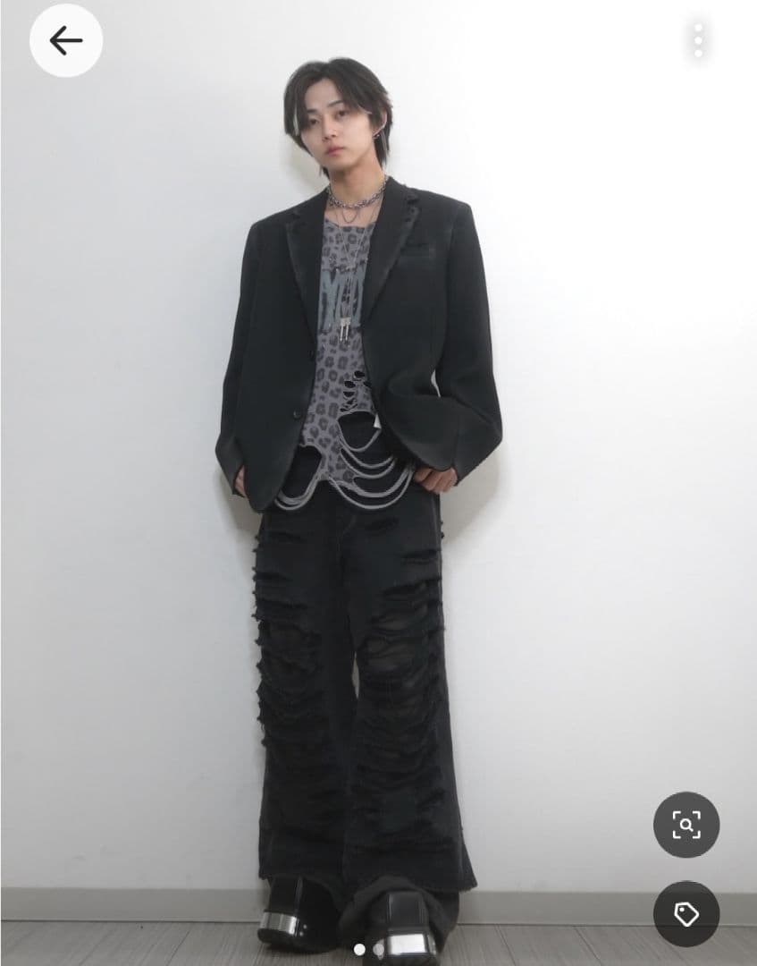 【GRANCY】 総柄ラインストーングラフィックロンＴ グレー Sサイズ