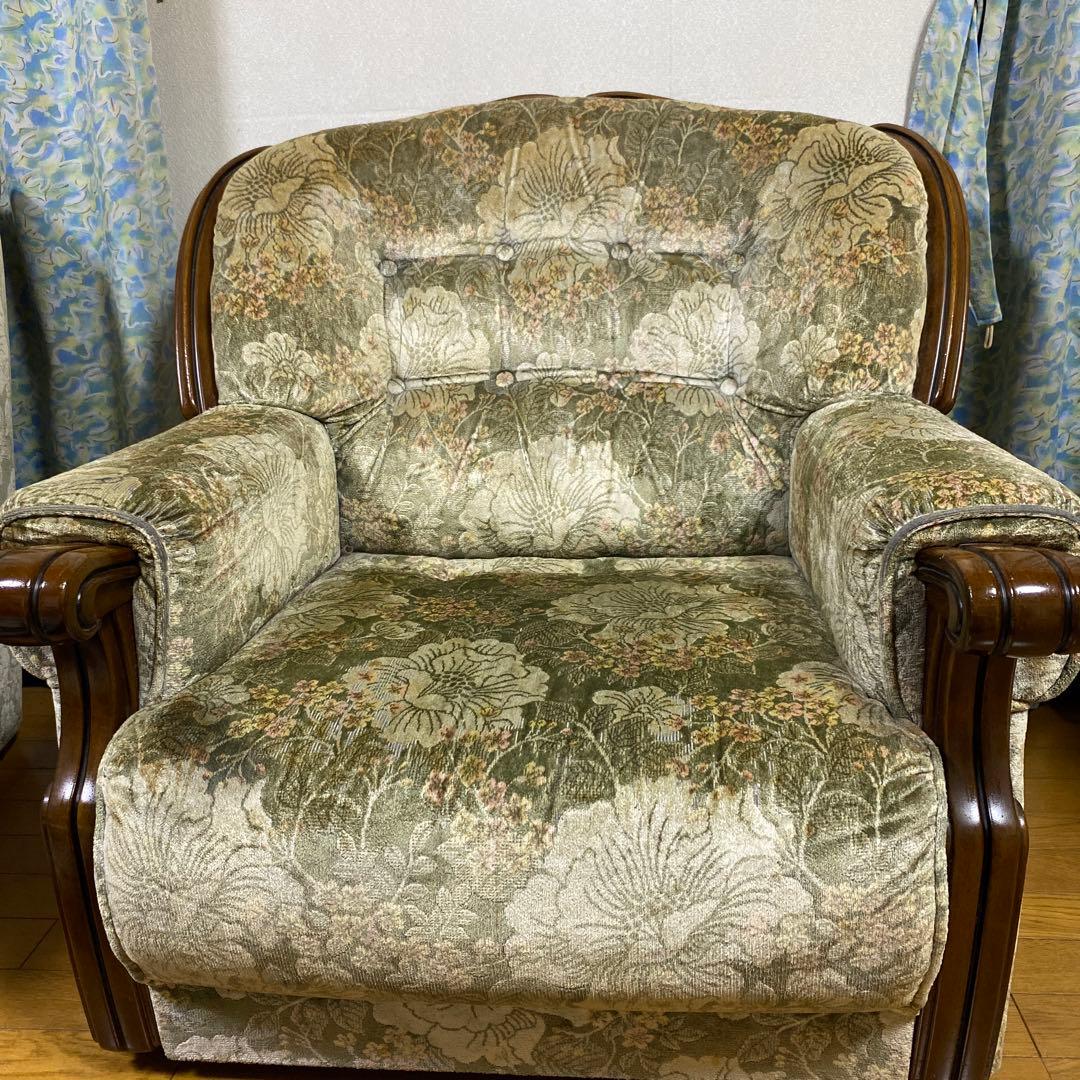 【希少ヴィンテージ】カリモク 1人掛けソファ 金華山コサージュグリーン