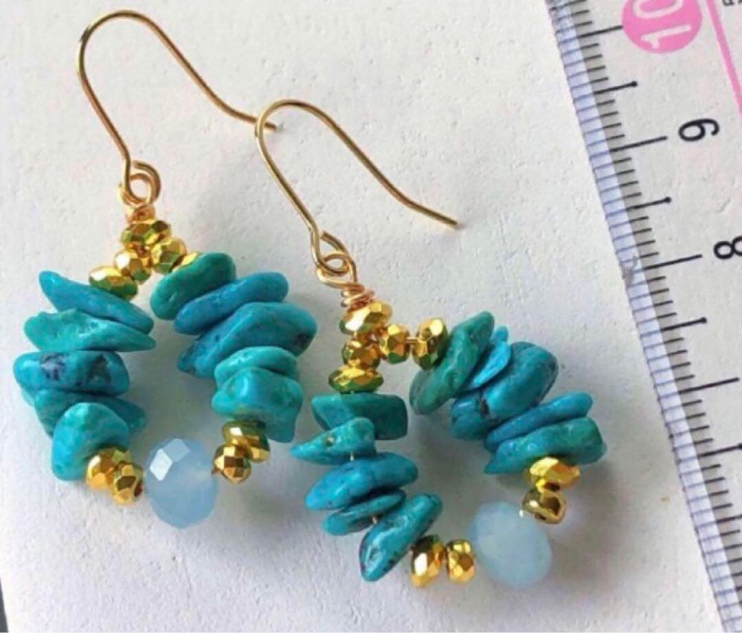 天然石☆夏☆ターコイズ×アクアマリンのピアス14kgf