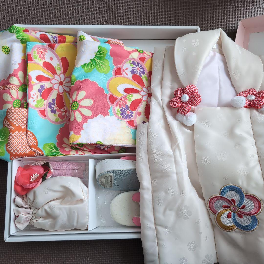 小町kids 3歳七五三被布セットusedレトロ柄小町キッズ