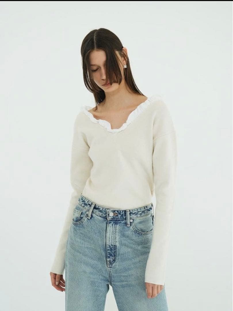 トップス 2WAY FRILL V NECK KNIT TOPS