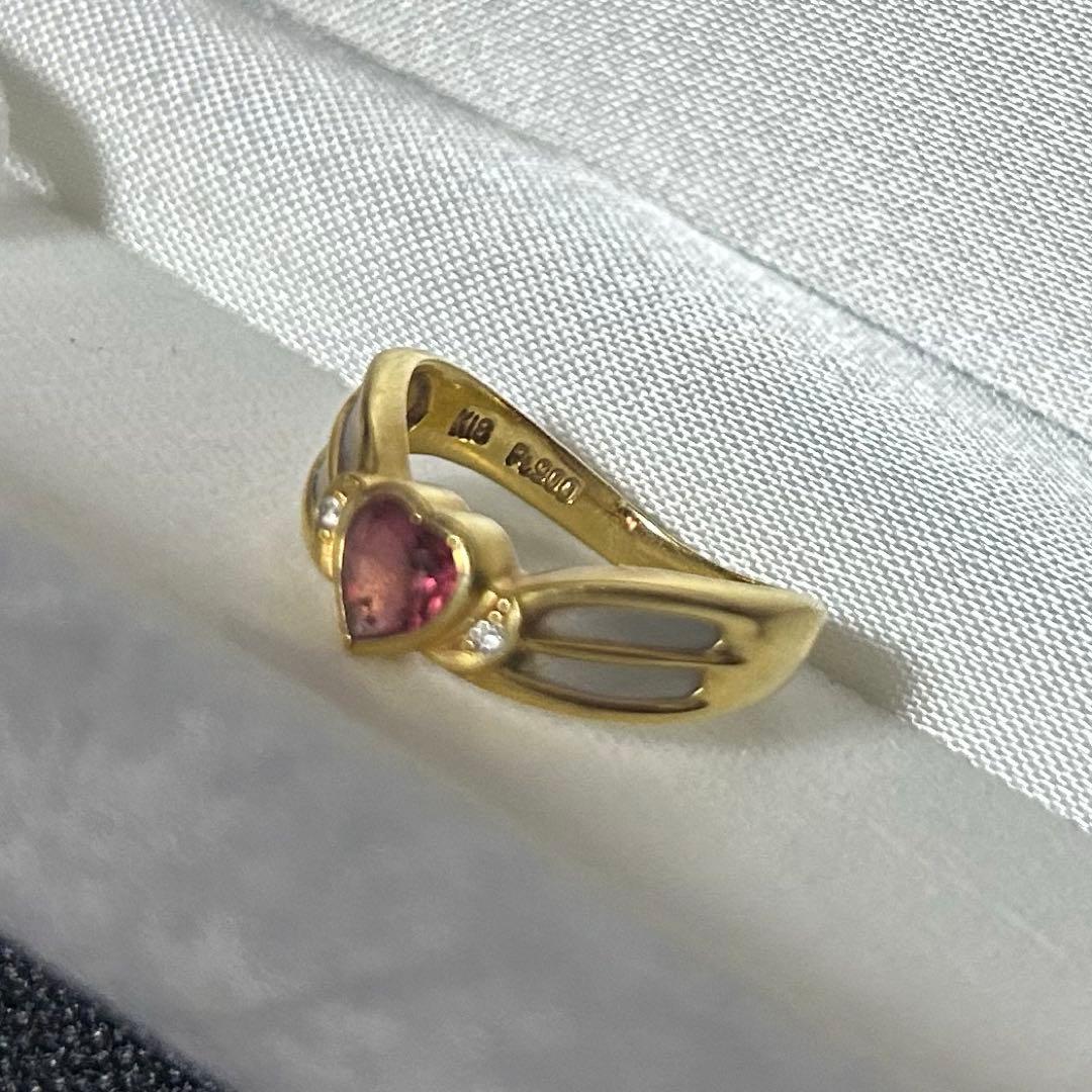 K18 Pt900 ガーネット　ダイアモンド　ハートリング