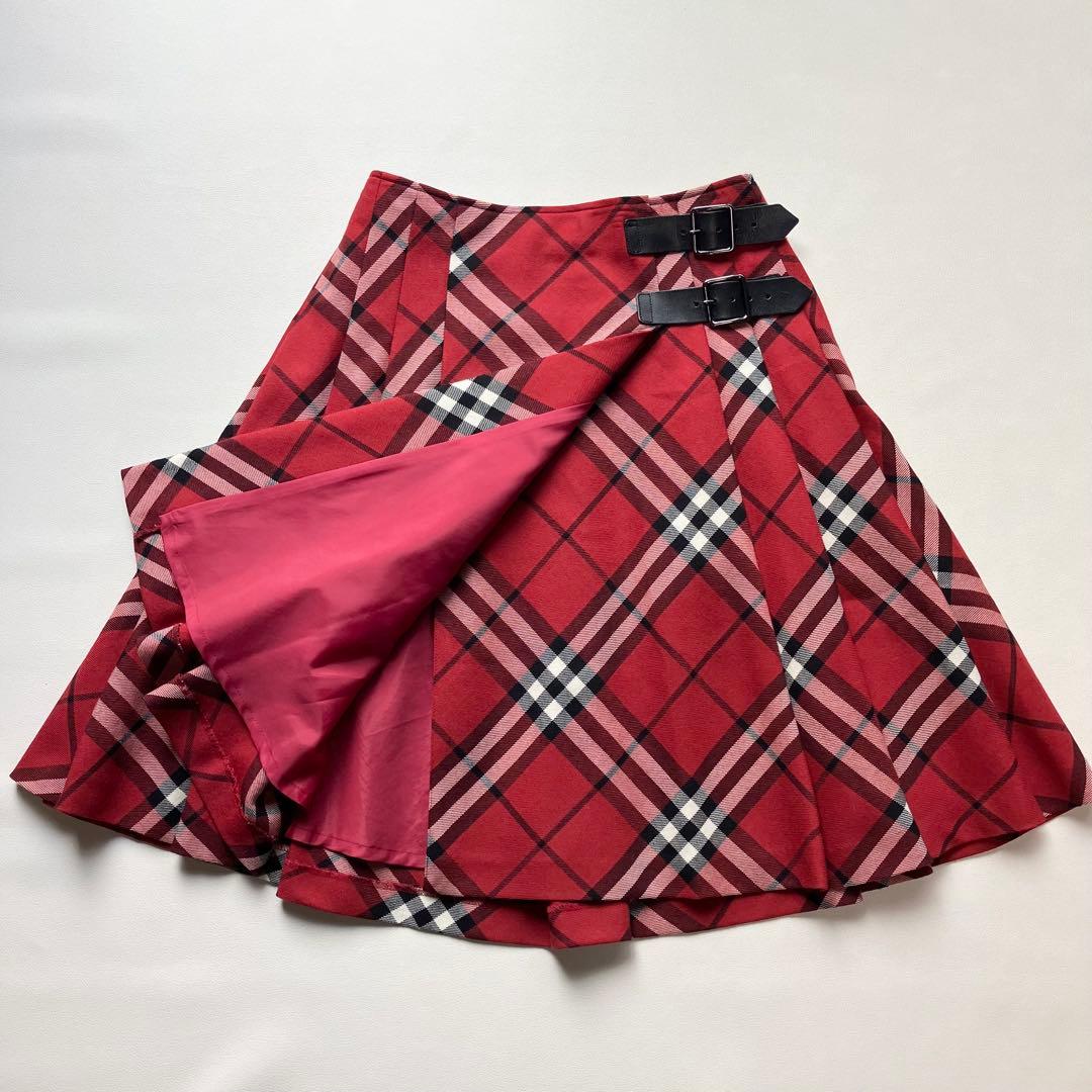美品　バーバリーブルーレーベル　巻きスカート　牛革ベルト　ノバチェック　36