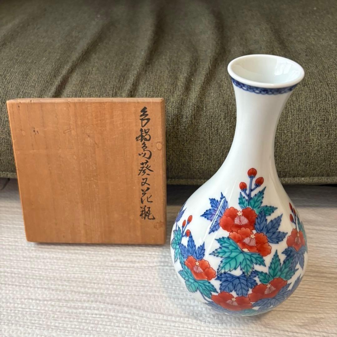 カ*ド様 人間国宝 十三代 今泉今右衛門 色鍋島 葵文 花瓶 花器 花入 共箱あ