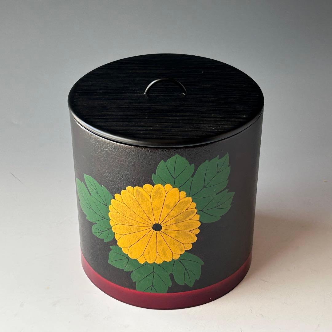 茶道具　漆器　菊絵　水指　山下甫斎　共箱　漆芸　棚　蒔絵　山中塗　茶会　稽古