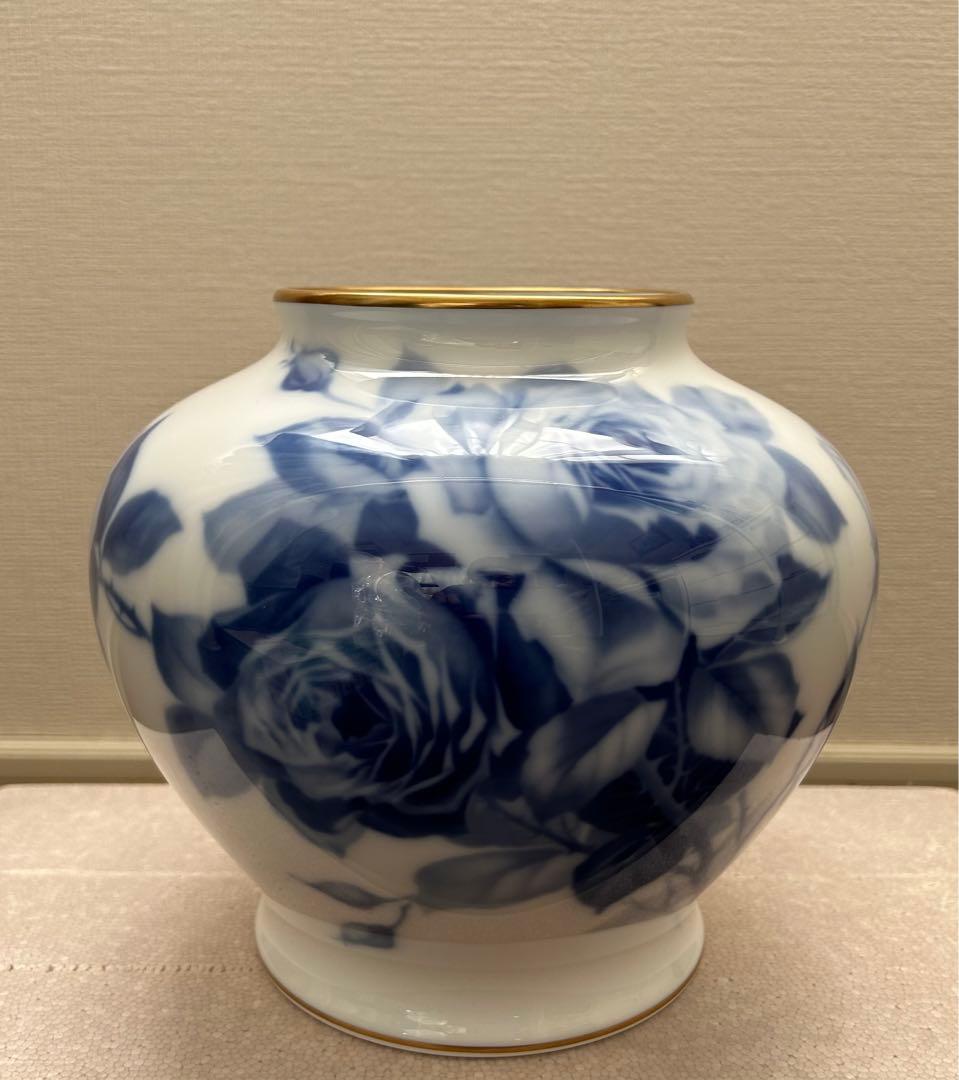 OKURA大倉陶園　ブルーローズ花瓶