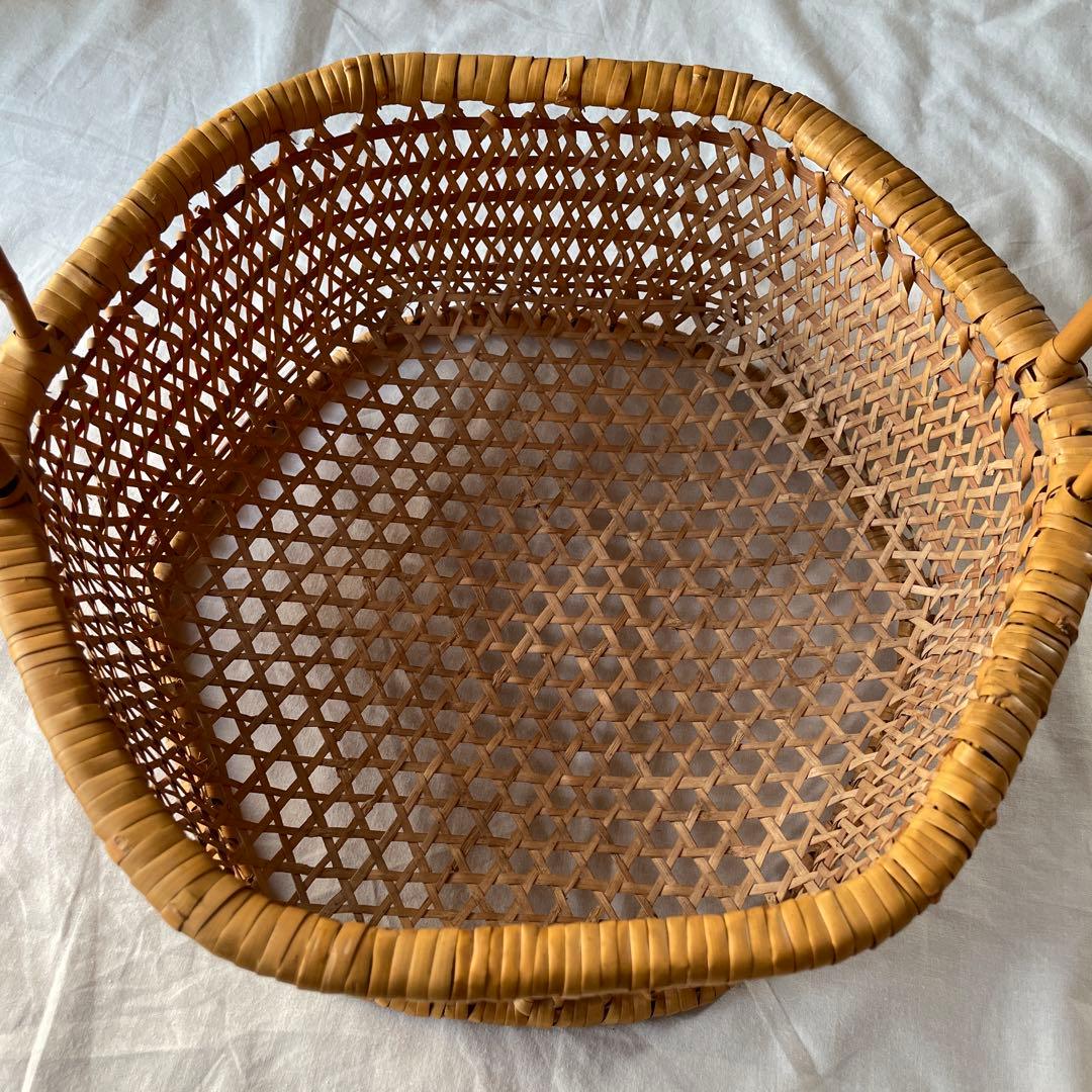 竹かご　竹細工　持ち手つき　蓋つき　古道具