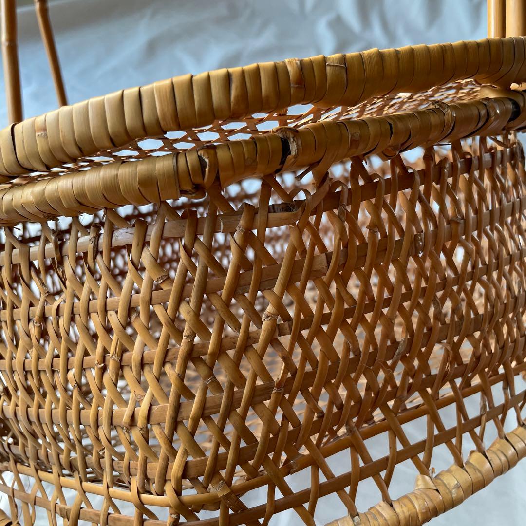 竹かご　竹細工　持ち手つき　蓋つき　古道具