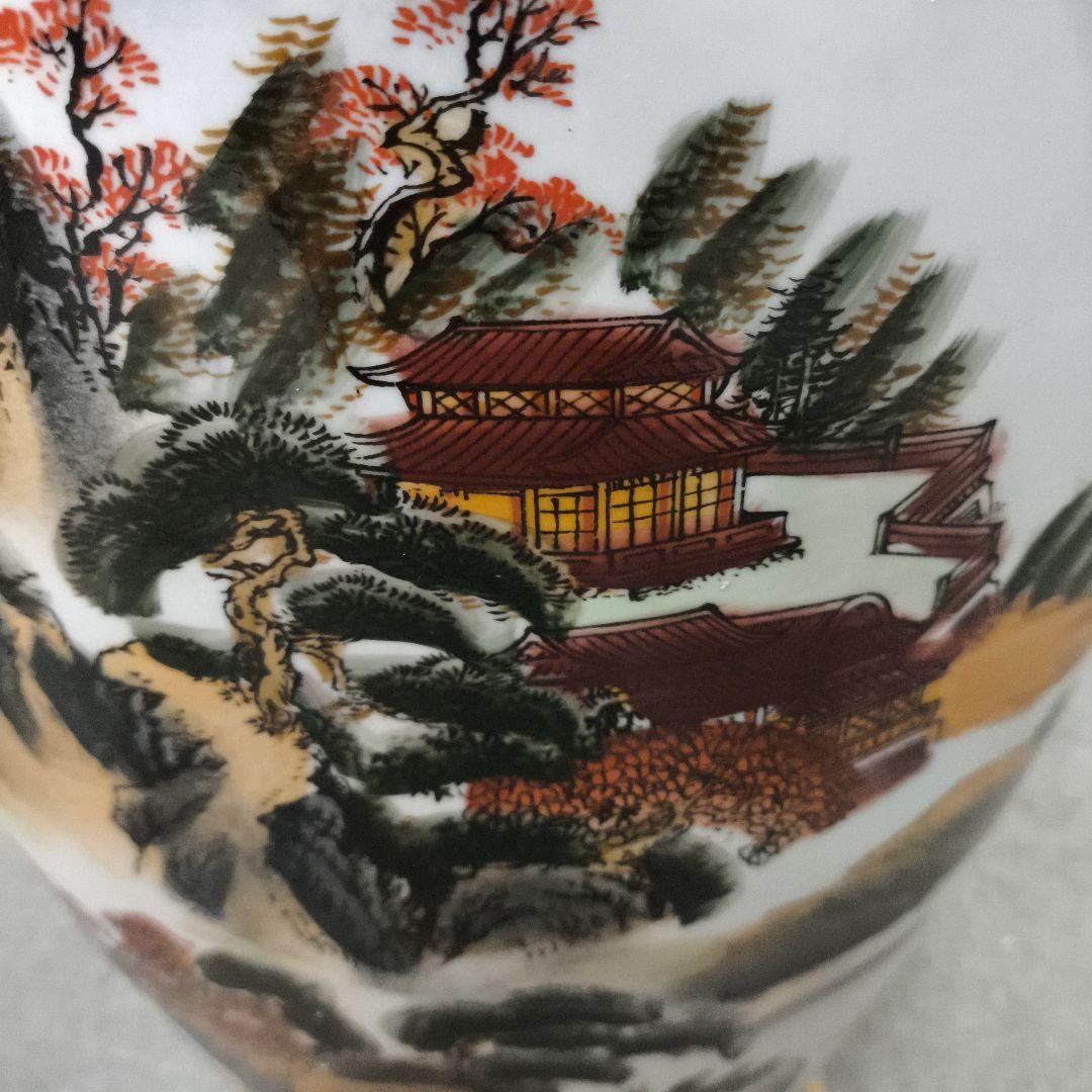 中華風★山水画装飾の大きな陶磁器壺★幅30センチ★高さ80センチ★たのメル発送