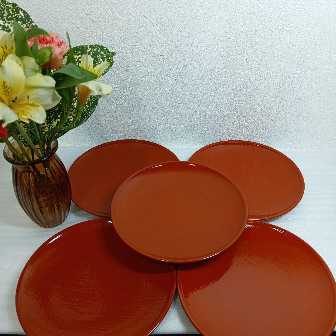 布目朱塗 銘々皿 五客 越前塗 木箱入り