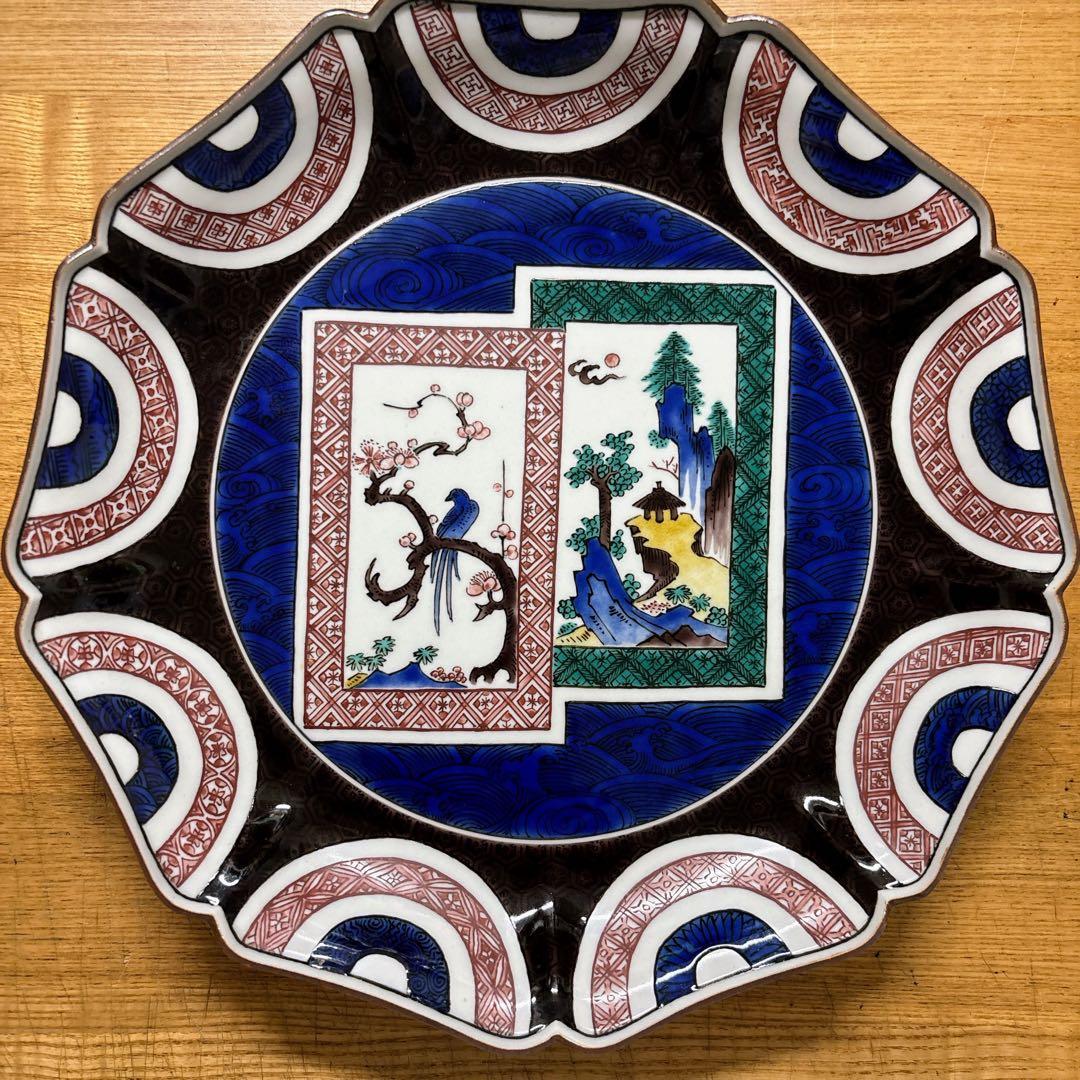九谷焼　柳雨軒　二代 徳田八十吉　古九谷　花鳥・山水図　10号飾皿　飾皿　大皿