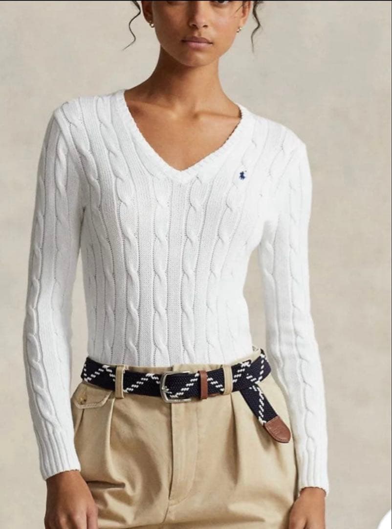 極美品 近年モデル ラルフローレン ケーブルニット コットン Vネック セーター