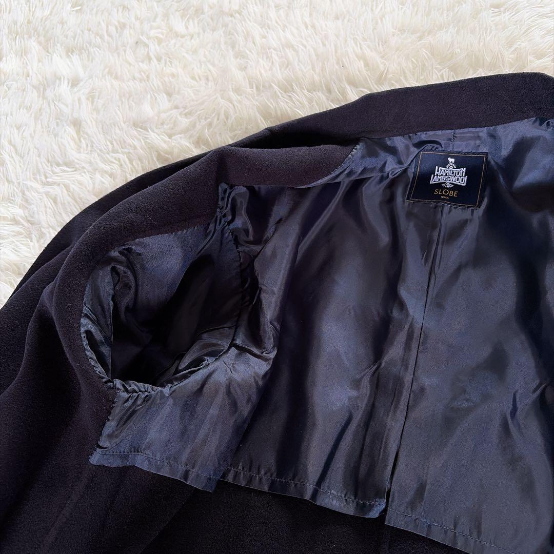 【スローブイエナ】HAMILTONダブルフェイスウールロングコート ネイビー F