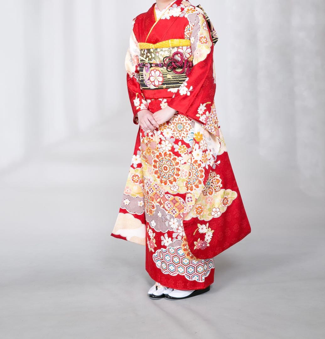 成人式　振袖　長襦袢　半えり　帯　帯締め　帯揚げ　6点セット　金コマ刺繍　菊京屋