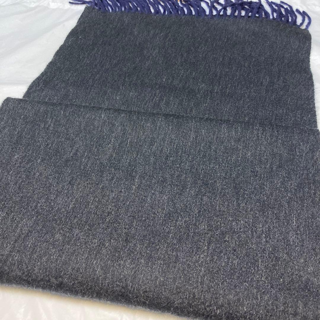 美品 ベグアンドコー カシミヤ100％ 中判ストール リバーシブル ネイビー