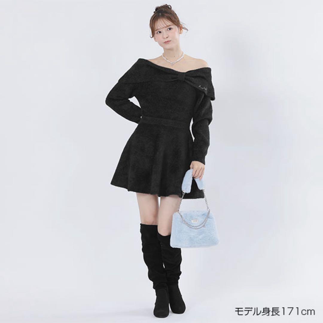 MARY QUANT オフショルリボンニット ワンピース（ブラック）新品