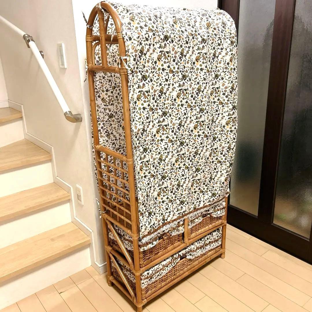 ラタン 籐家具 レトロ ハンガーラック 収納バスケット 鹿田産業