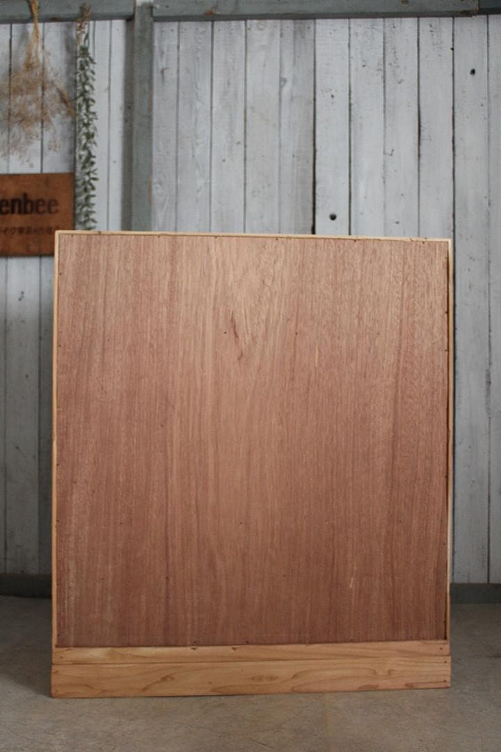 古い木枠のガラス戸棚　木製引き出し6杯　食器棚　本棚　キャビネット　古家具