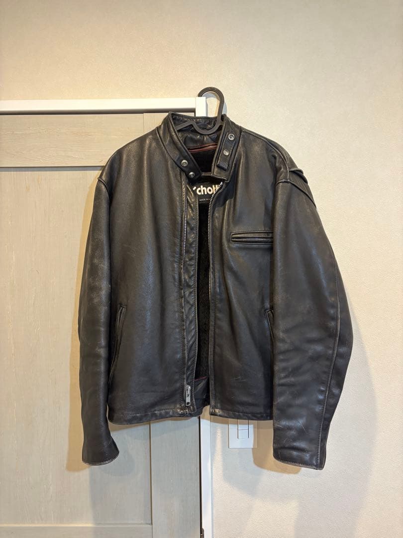 【インナー付き】Schott ブラック シングルライダースジャケット 42