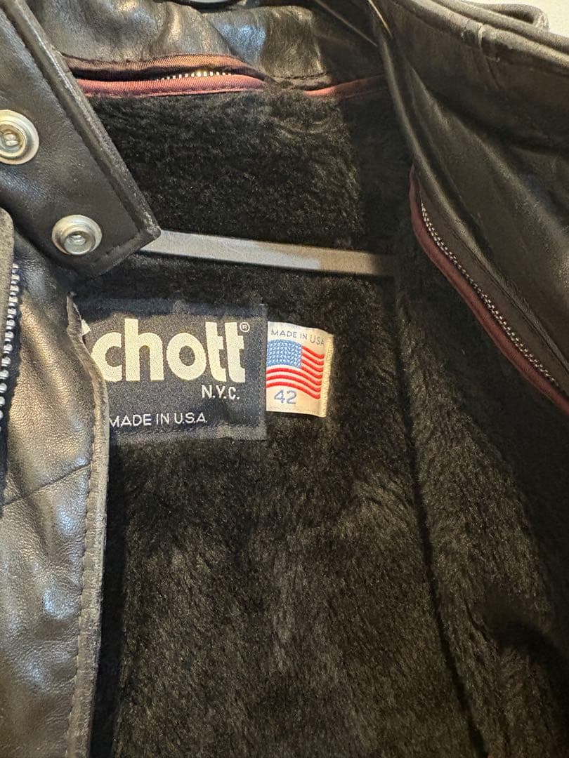 【インナー付き】Schott ブラック シングルライダースジャケット 42