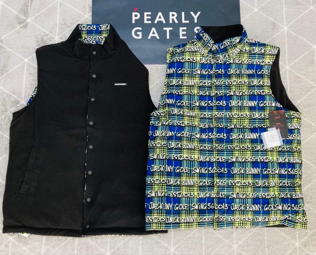 新品 パーリーゲイツ ジャックバニー リバーシブル中綿ベスト(5)L/ライム
