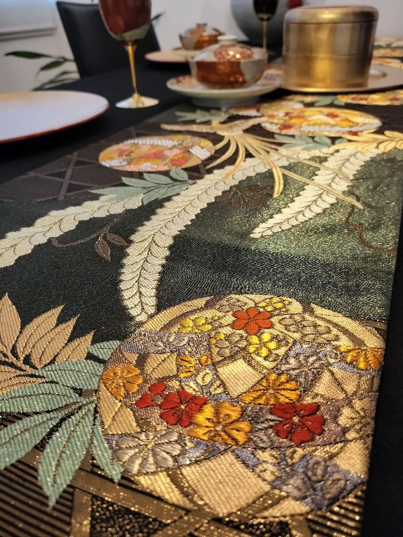 A916★逸品‼️全通帯‼️ひな祭り‼️袋帯正絹テーブルランナー2m13cm