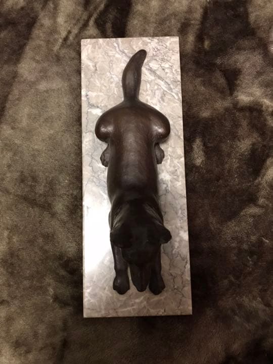 彫刻家　古川順三　junzo サイン入　大理石　犬　銅製 ブロンズ 置物