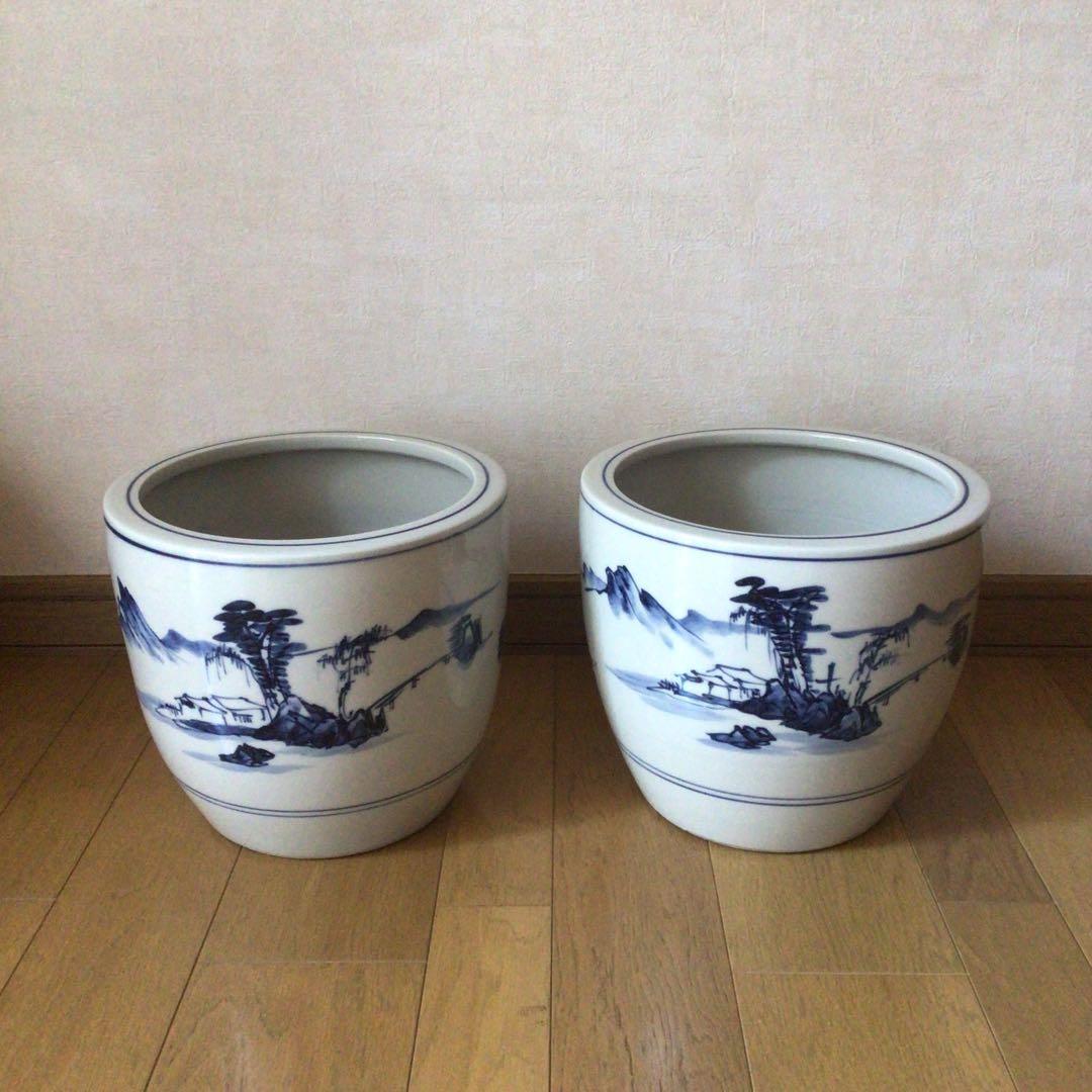 出石焼　アンティーク　手あぶり　火鉢　鉢カバー　骨董　一対