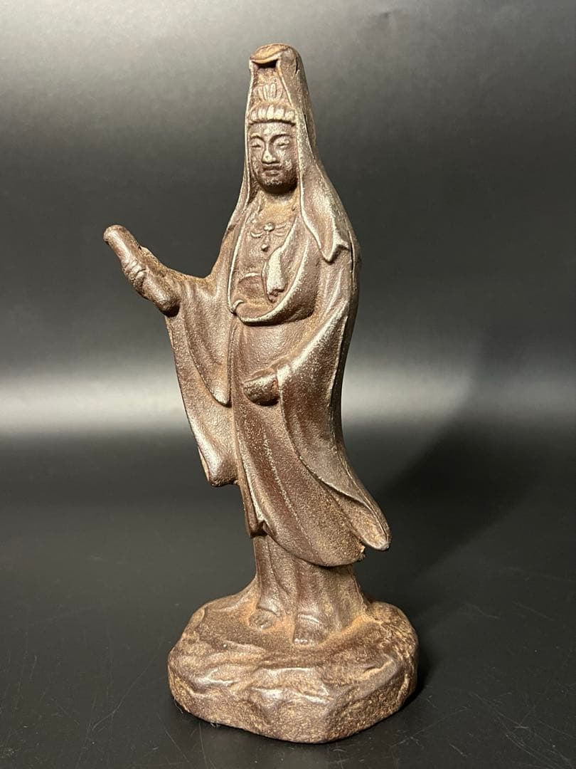 古い鉄製 観音菩薩立像／鋳鉄 仏像 在地信仰 古道具 ◎古美術庵々 アンティーク