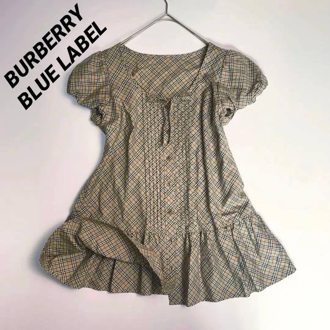 バーバリーブルーレーベル ブラウス チュニック ノバチェック フリル リボン M
