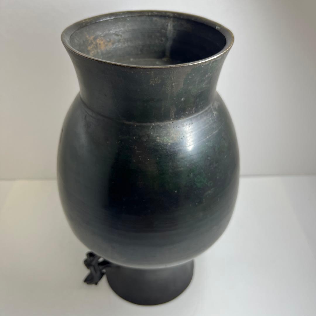 中国清時代　鳥耳付古銅花瓶　高さ約33.5㎝　3462g 東Y7-1106☆2F