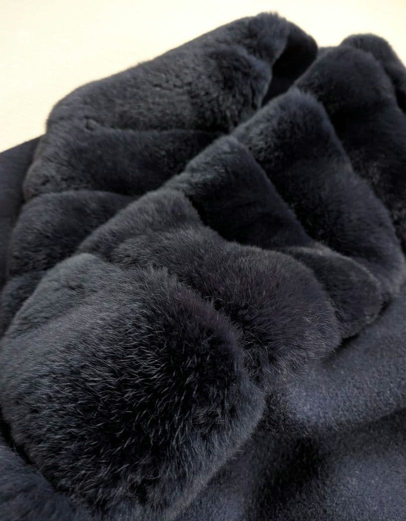 リナージオ　最高級　ファー付き大判ストール　リバーシブル　カシミヤ混