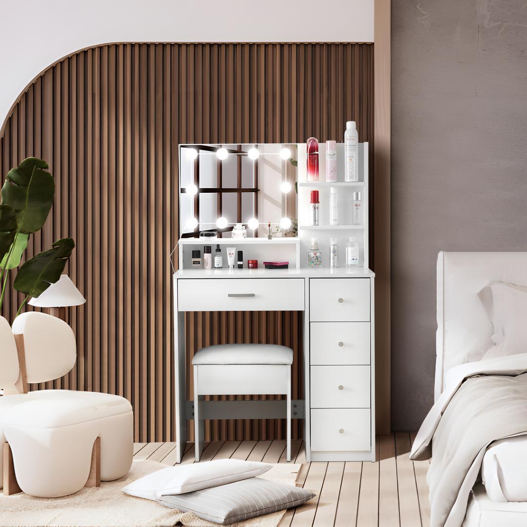 ドレッサー 化粧台 テーブル鏡台 LEDライト 引き出し収納 メイク台 シンプル