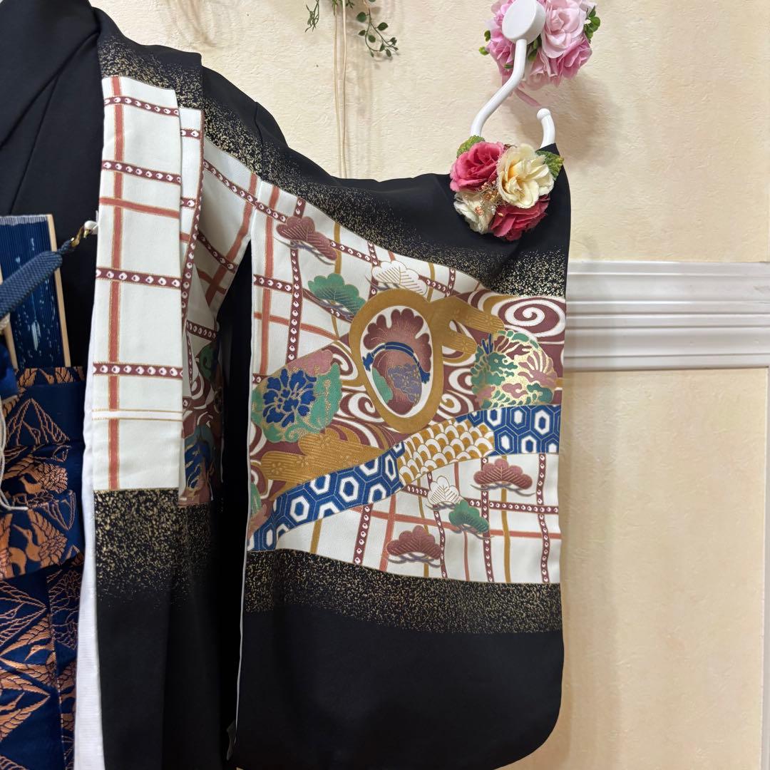 七五三五歳‼️黒地豪華着物 男の子 鷹　袴 完全️フルセット‼️お家から揃える無し逸品