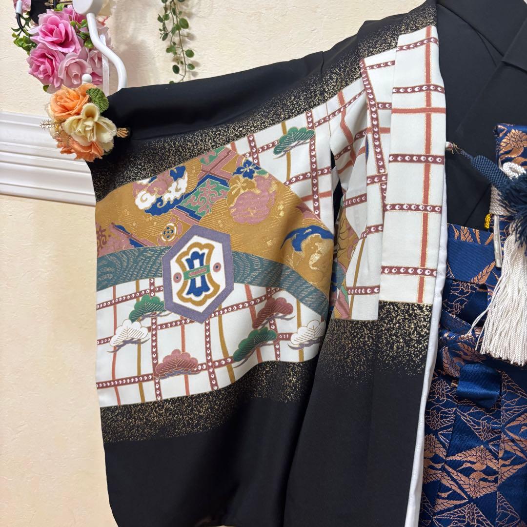 七五三五歳‼️黒地豪華着物 男の子 鷹　袴 完全️フルセット‼️お家から揃える無し逸品