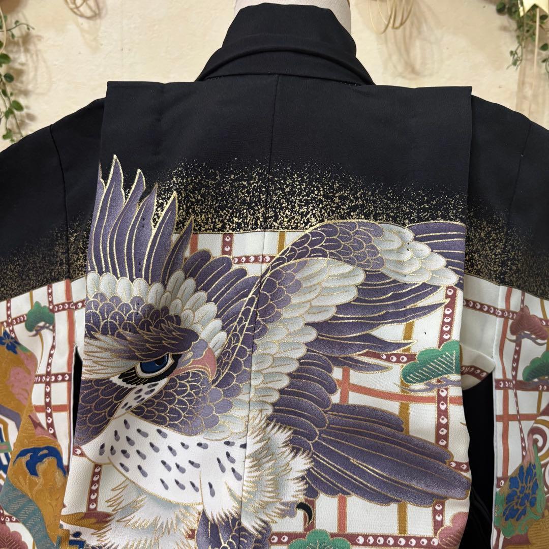 七五三五歳‼️黒地豪華着物 男の子 鷹　袴 完全️フルセット‼️お家から揃える無し逸品