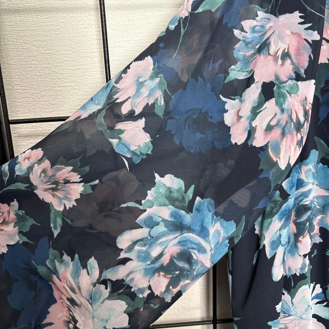 【美品】Rose Tiara ネイビー フラワー ロングワンピース