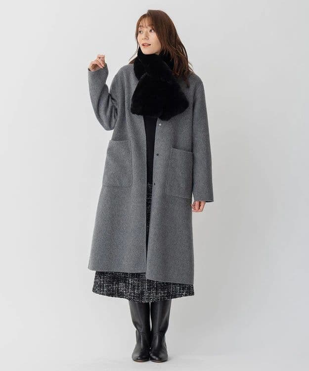 【専用】自由区　リバーシブル　ウールリバー ノーカラーロングコート