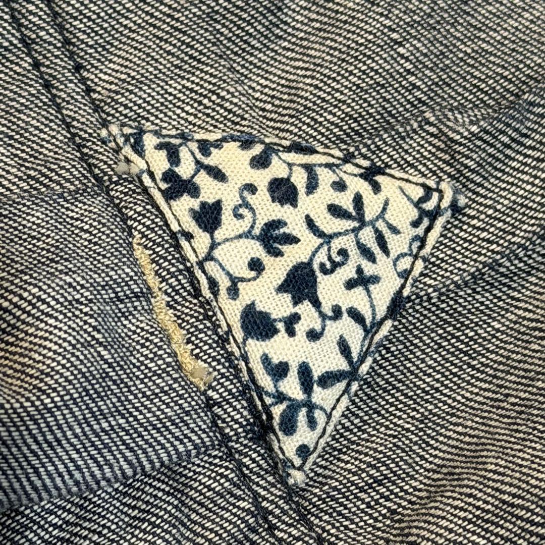 45R　モンプチデニムのエプロンドレス　ロゴ刺繍　インディゴ　日本製