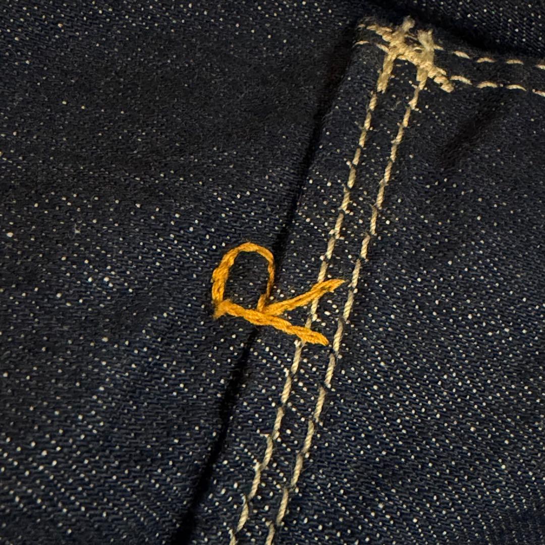 45R　モンプチデニムのエプロンドレス　ロゴ刺繍　インディゴ　日本製