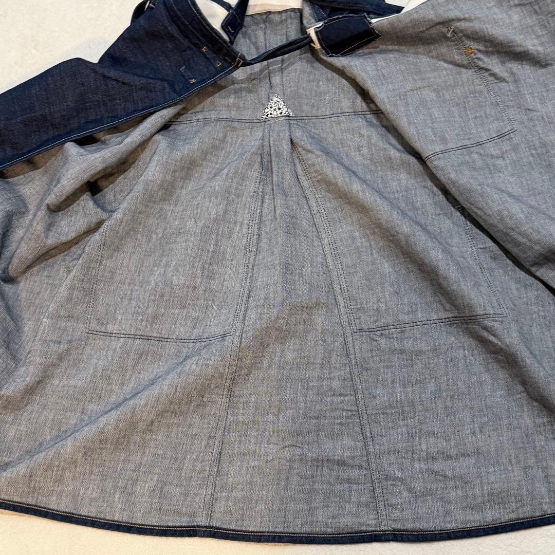 45R　モンプチデニムのエプロンドレス　ロゴ刺繍　インディゴ　日本製