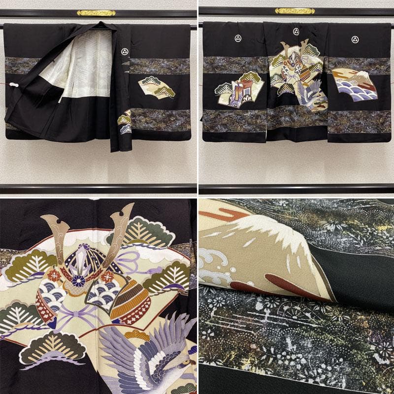 509ab49◎七五三 五歳 男児 着物&羽織&袴&角帯&長襦袢 黒◎美品