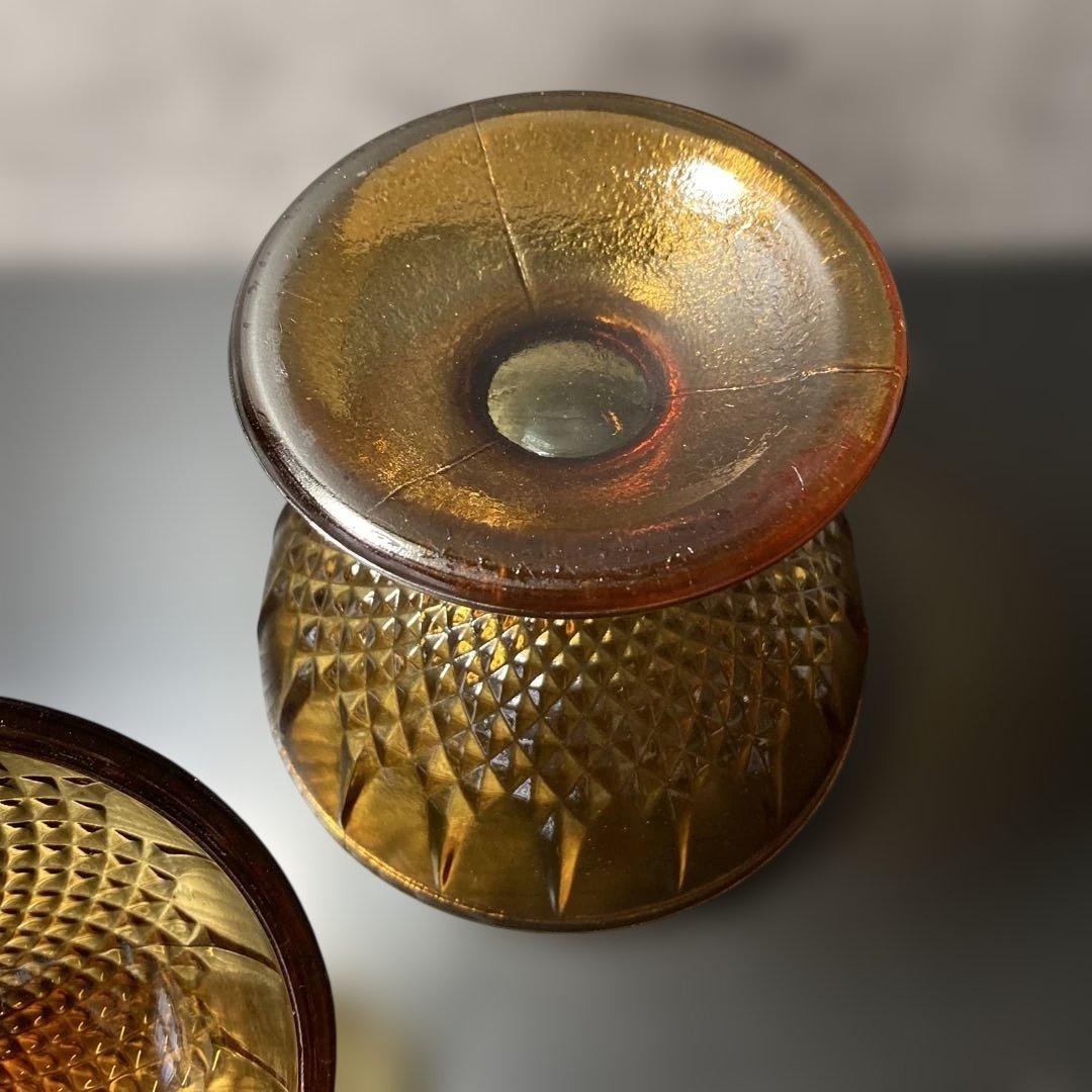 蓋付きコンポート　琥珀色ガラス　輸入雑貨　足付き　アンティーク　シックエレガント