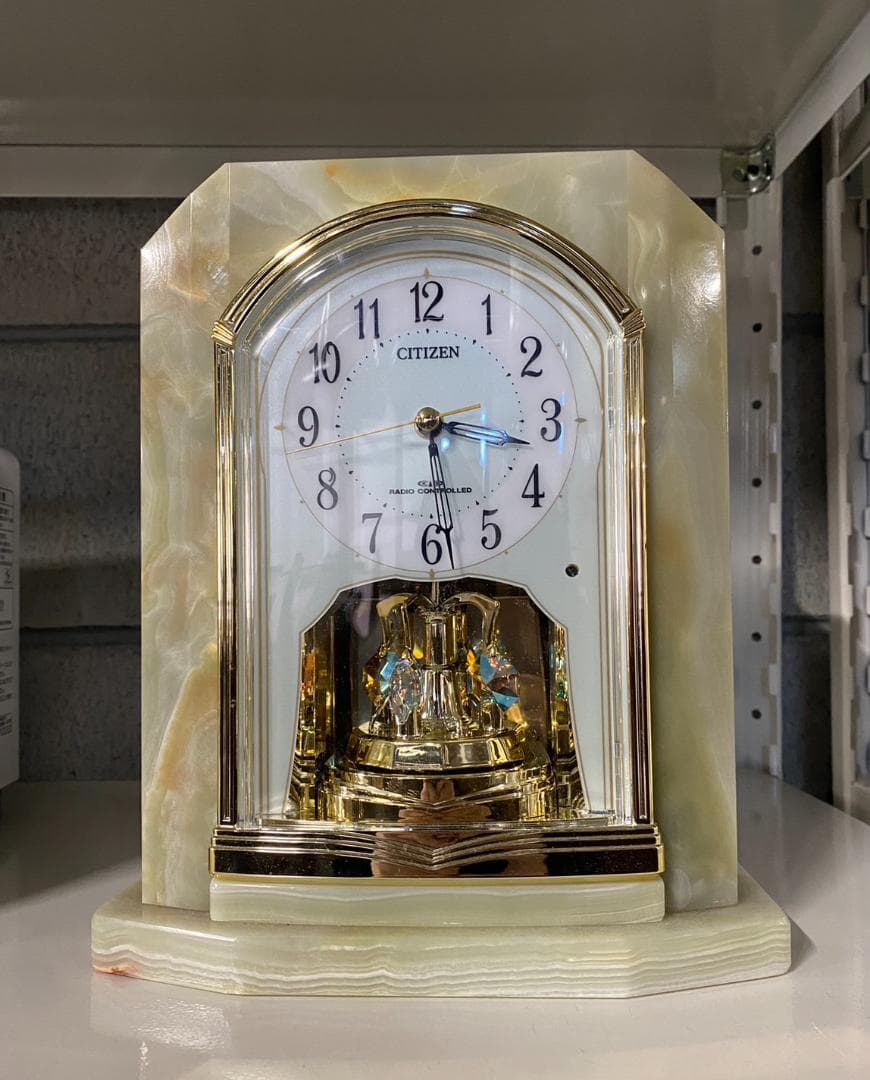 G058◆シチズン 置き時計 飾り付き オニックス枠 緑 パルラフィーネ