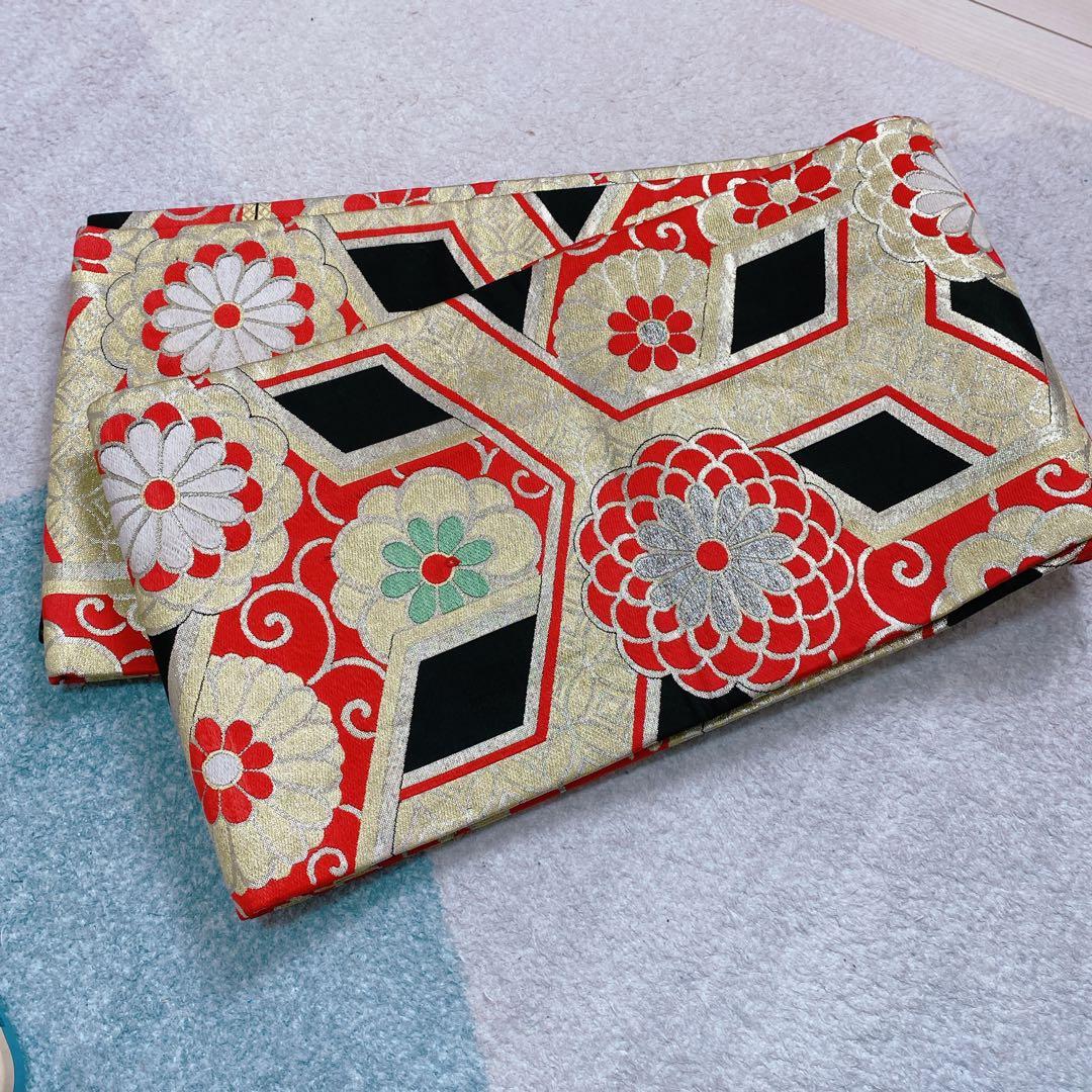 七五三 7歳 正絹 着物 帯 バッグ 草履 小物 フルセット 黒×赤